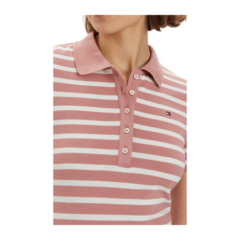 TOMMY HILFIGER Polo Polo Donna a righe con logo Rosa - Francavilla Moda